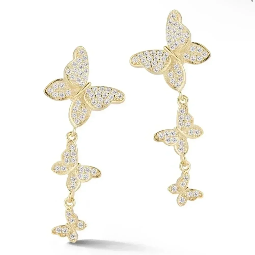 Anthropologie Butterfly Gold Zirconia Earrings